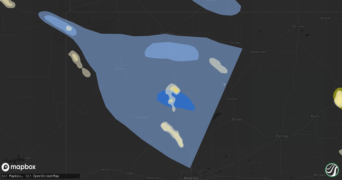 Hail map in Dumas, TX on August 25, 2026