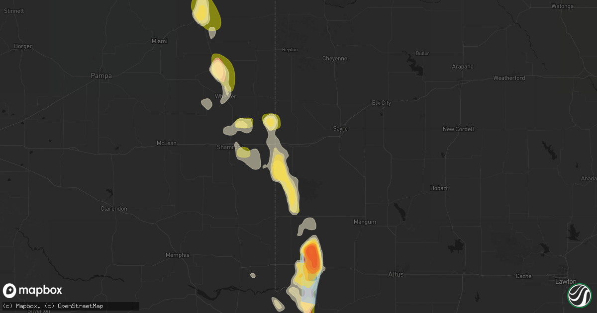 Hail map in Erick, OK on August 25, 2026