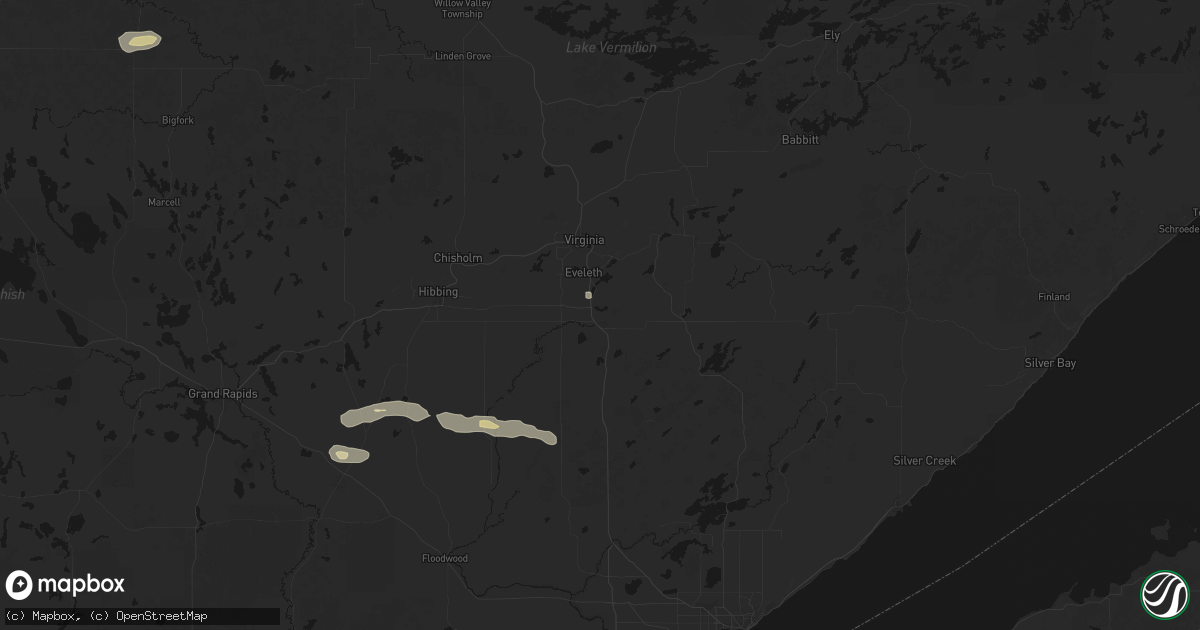 Hail map in Eveleth, MN on August 25, 2026