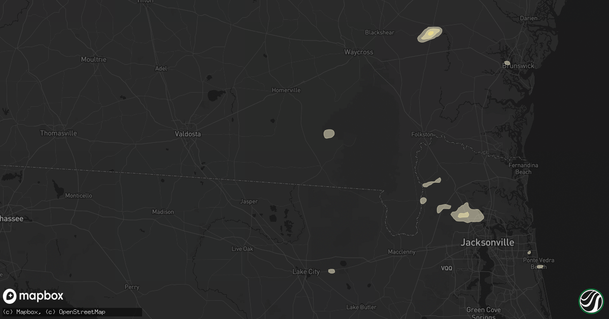 Hail map in Fargo, GA on August 25, 2026