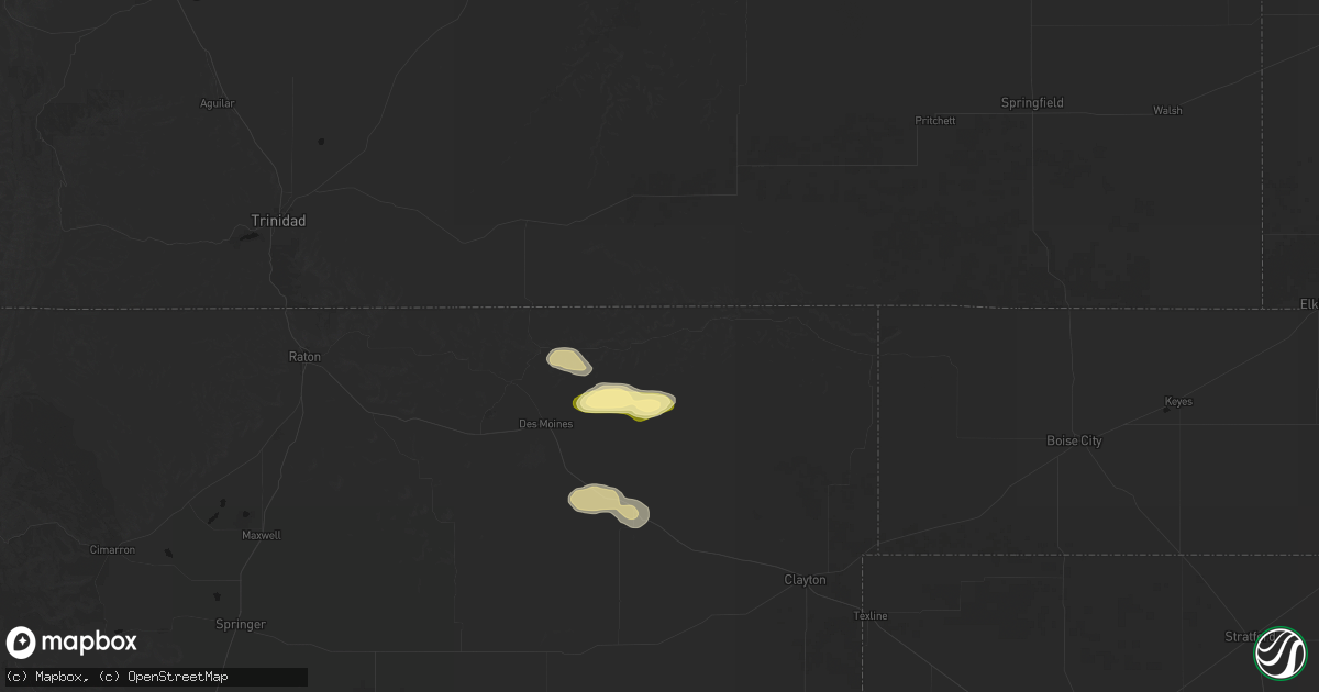 Hail map in Folsom, NM on August 25, 2026