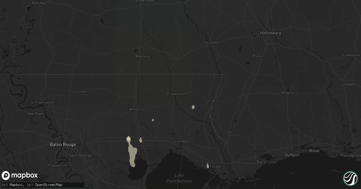 Hail map in Franklinton, LA on August 25, 2026