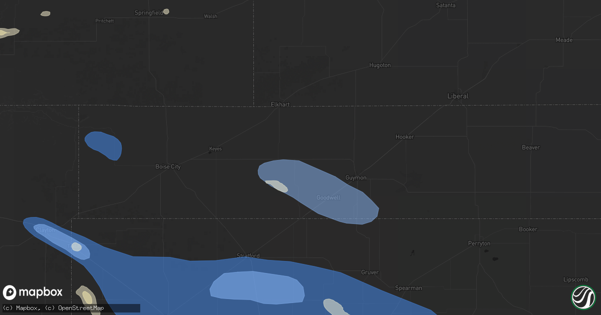 Hail map in Goodwell, OK on August 25, 2026