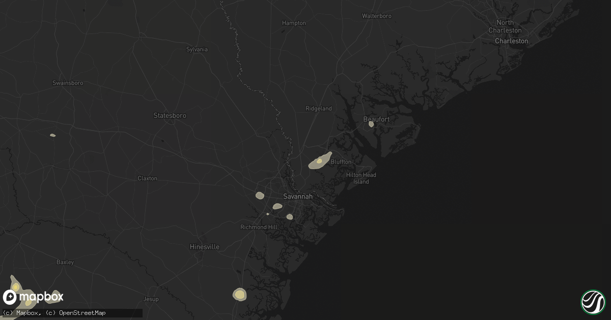 Hail map in Hardeeville, SC on August 25, 2026