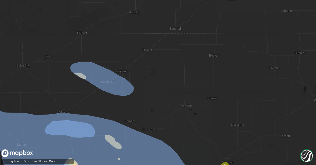 Hail map in Hardesty, OK on August 25, 2026