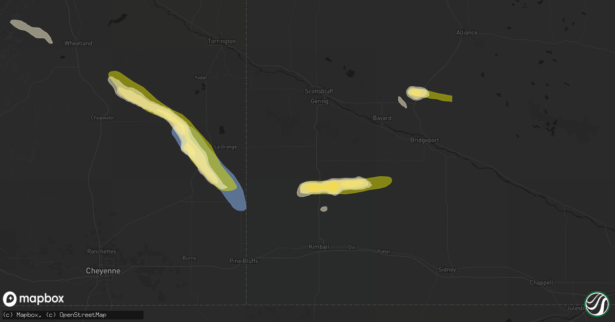 Hail map in Harrisburg, NE on August 25, 2026