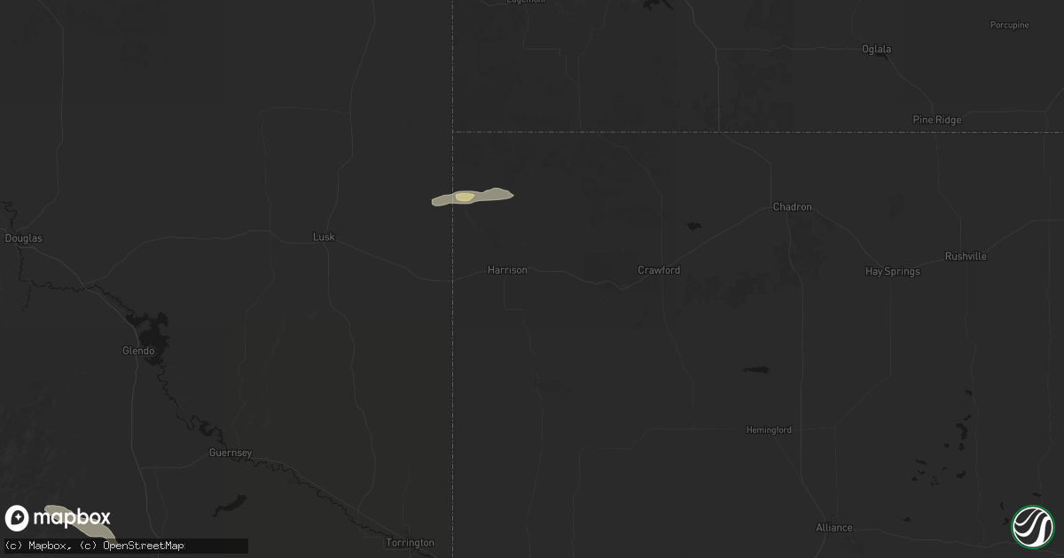 Hail map in Harrison, NE on August 25, 2026