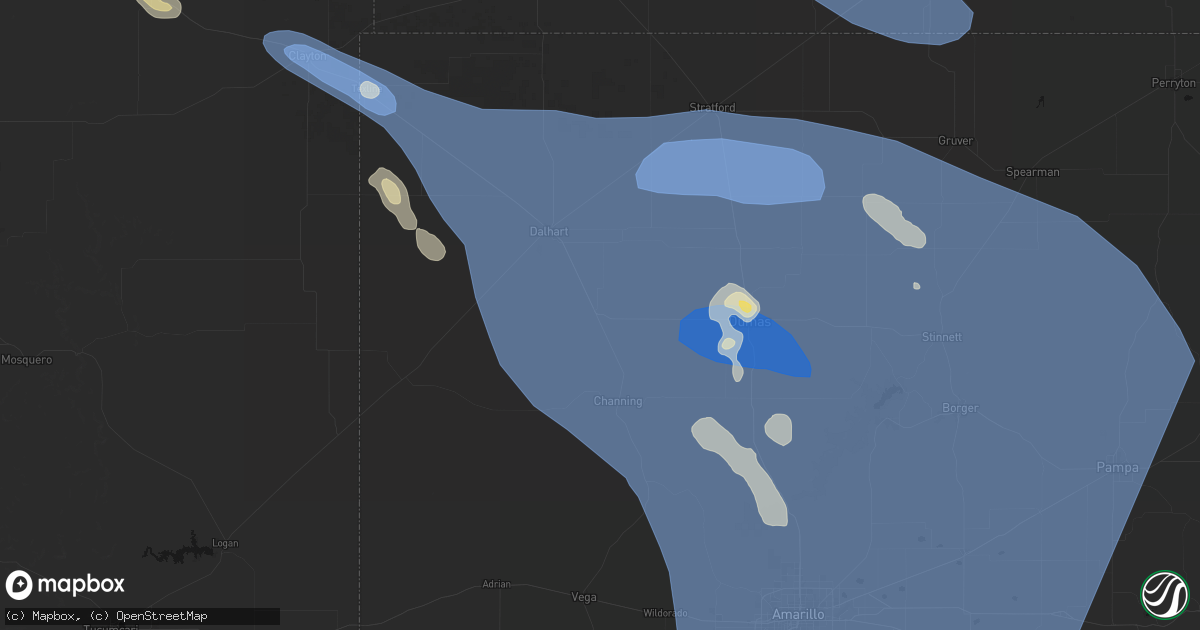 Hail map in Hartley, TX on August 25, 2026