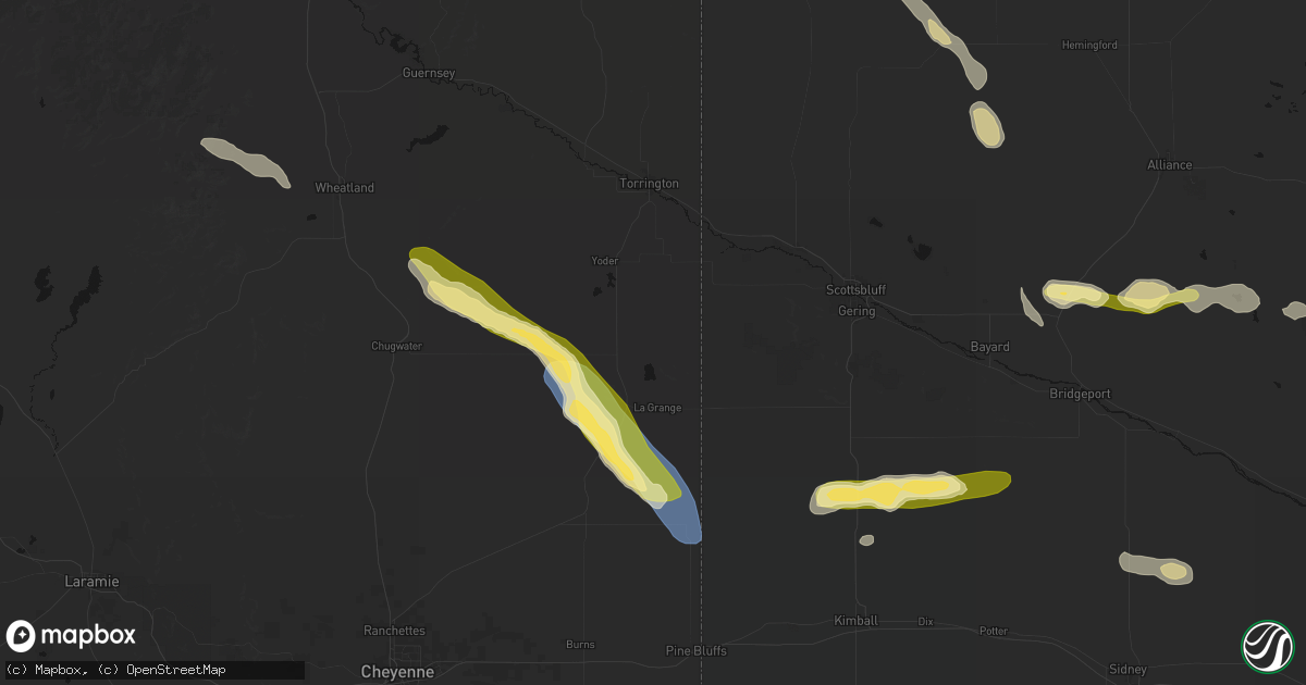 Hail map in Hawk Springs, WY on August 25, 2026