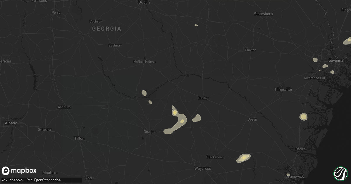 Hail map in Hazlehurst, GA on August 25, 2026