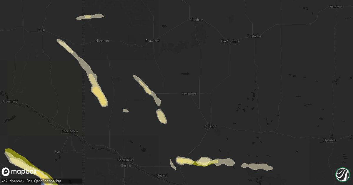 Hail map in Hemingford, NE on August 25, 2026