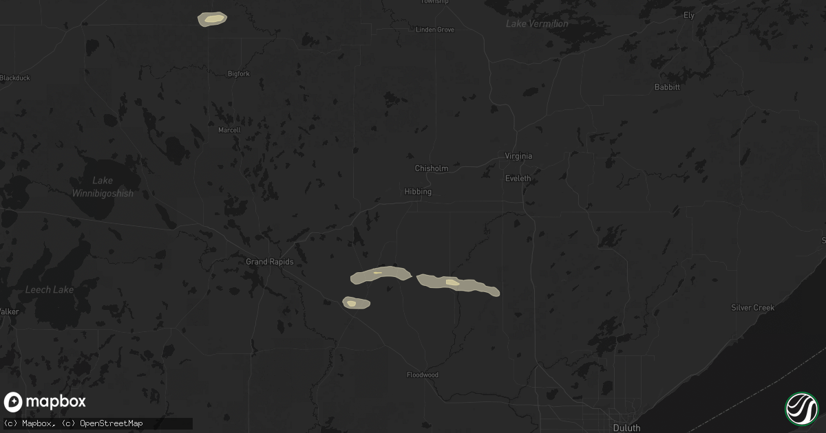 Hail map in Hibbing, MN on August 25, 2026