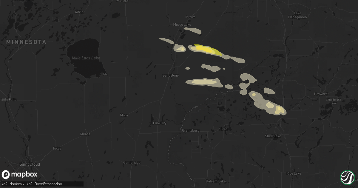 Hail map in Hinckley, MN on August 25, 2026