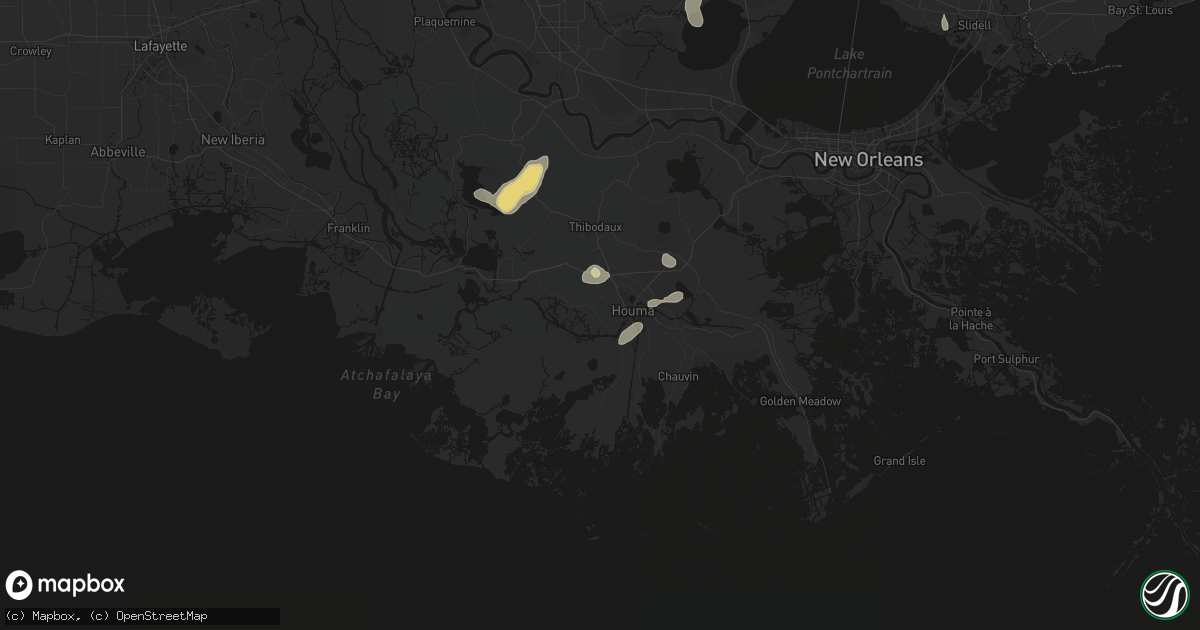 Hail map in Houma, LA on August 25, 2026