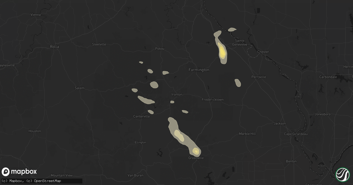 Hail map in Ironton, MO on August 25, 2026