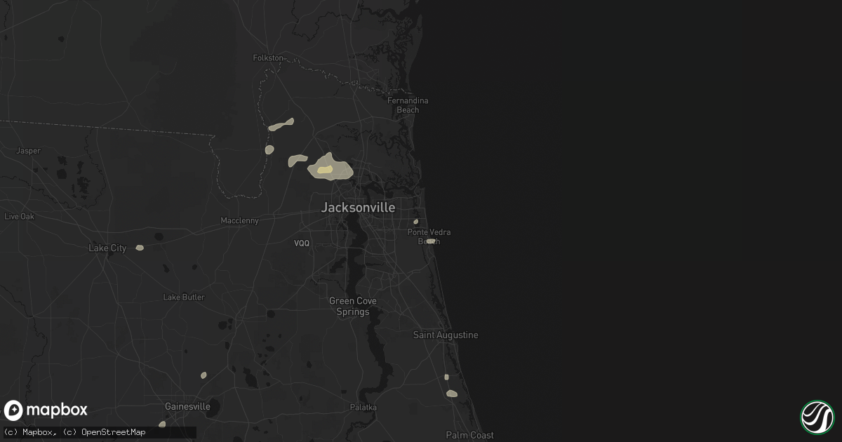Hail map in Jacksonville Beach, FL on August 25, 2026