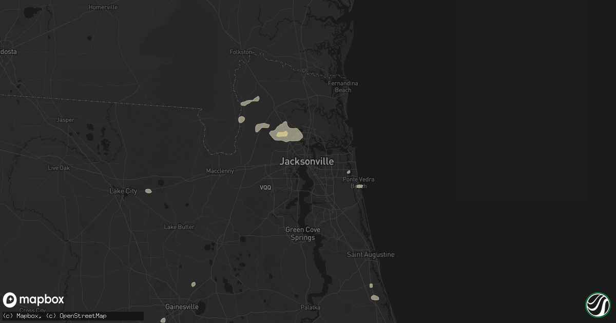 Hail map in Jacksonville, FL on August 25, 2026