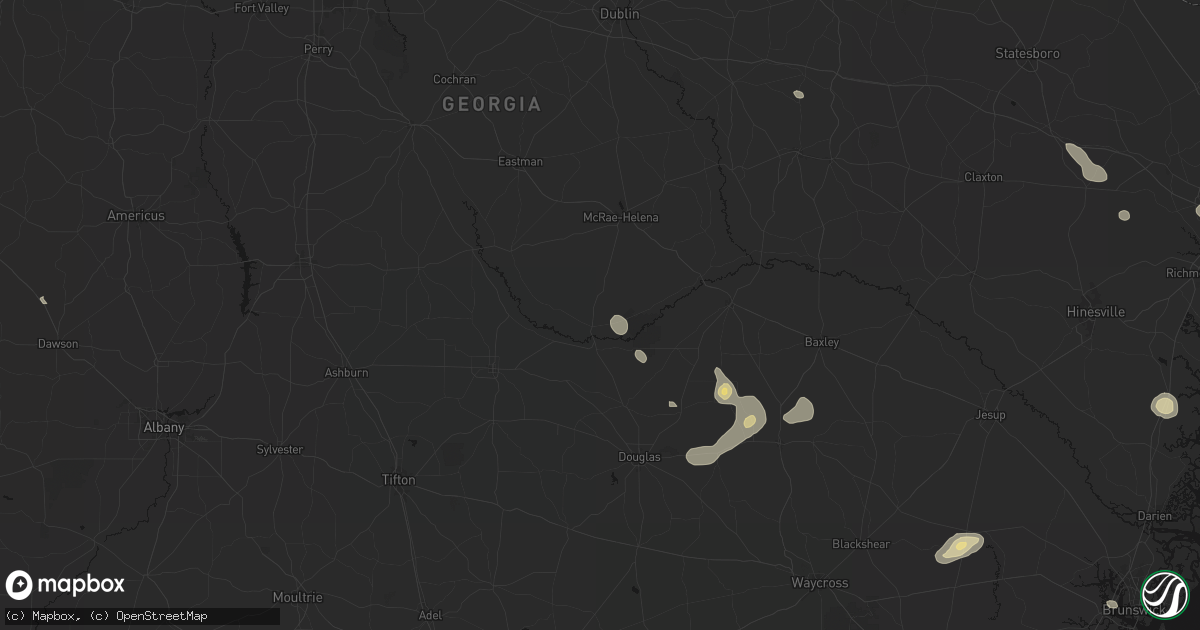 Hail map in Jacksonville, GA on August 25, 2026