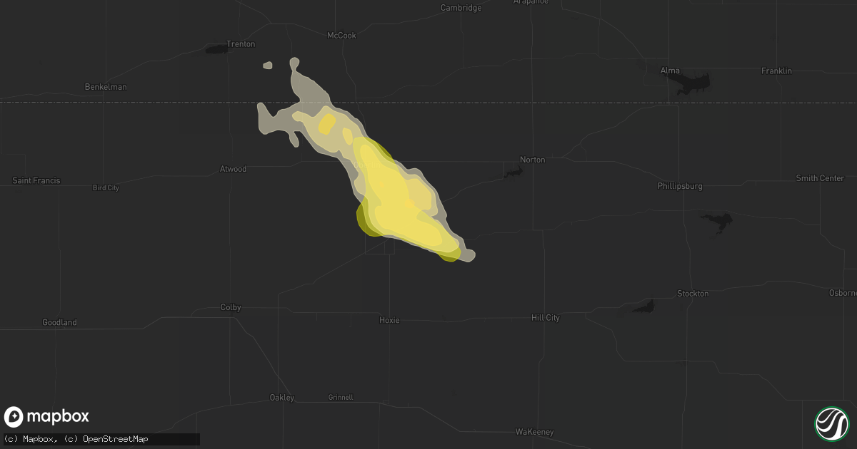 Hail map in Jennings, KS on August 25, 2026