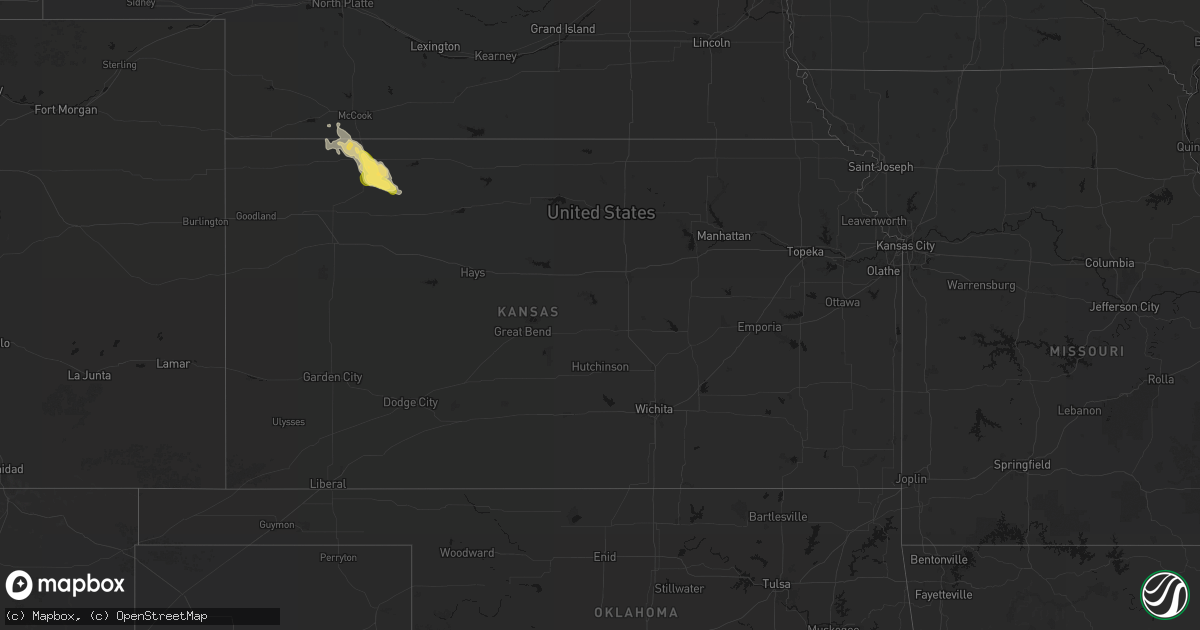 Hail map in Kansas on August 25, 2026