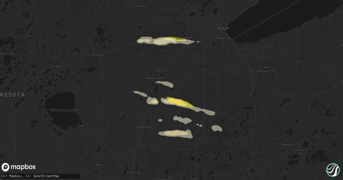 Hail map in Kerrick, MN on August 25, 2026