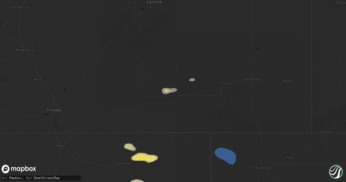 Hail map in Kim, CO on August 25, 2026