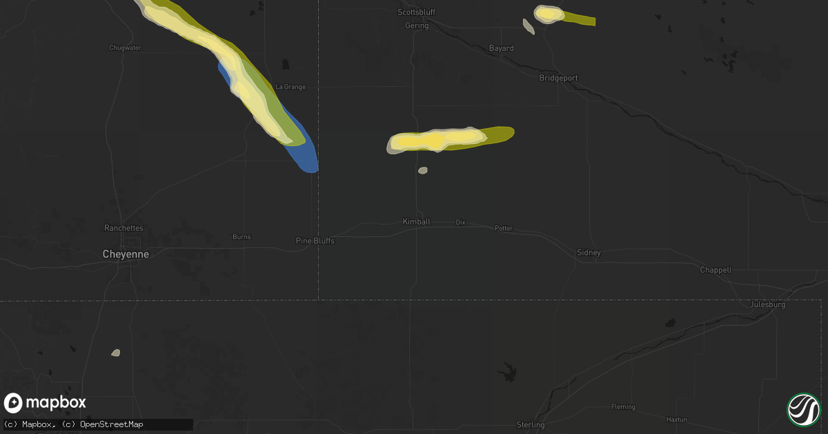 Hail map in Kimball, NE on August 25, 2026