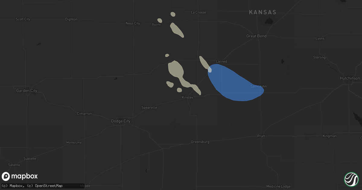 Hail map in Kinsley, KS on August 25, 2026