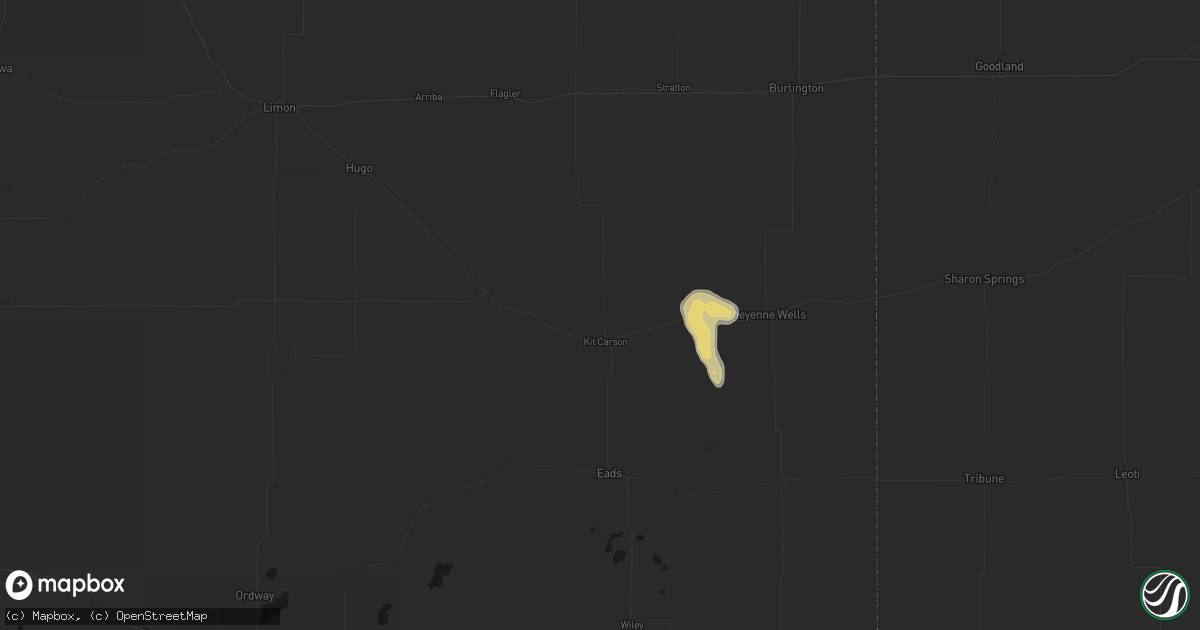 Hail map in Kit Carson, CO on August 25, 2026