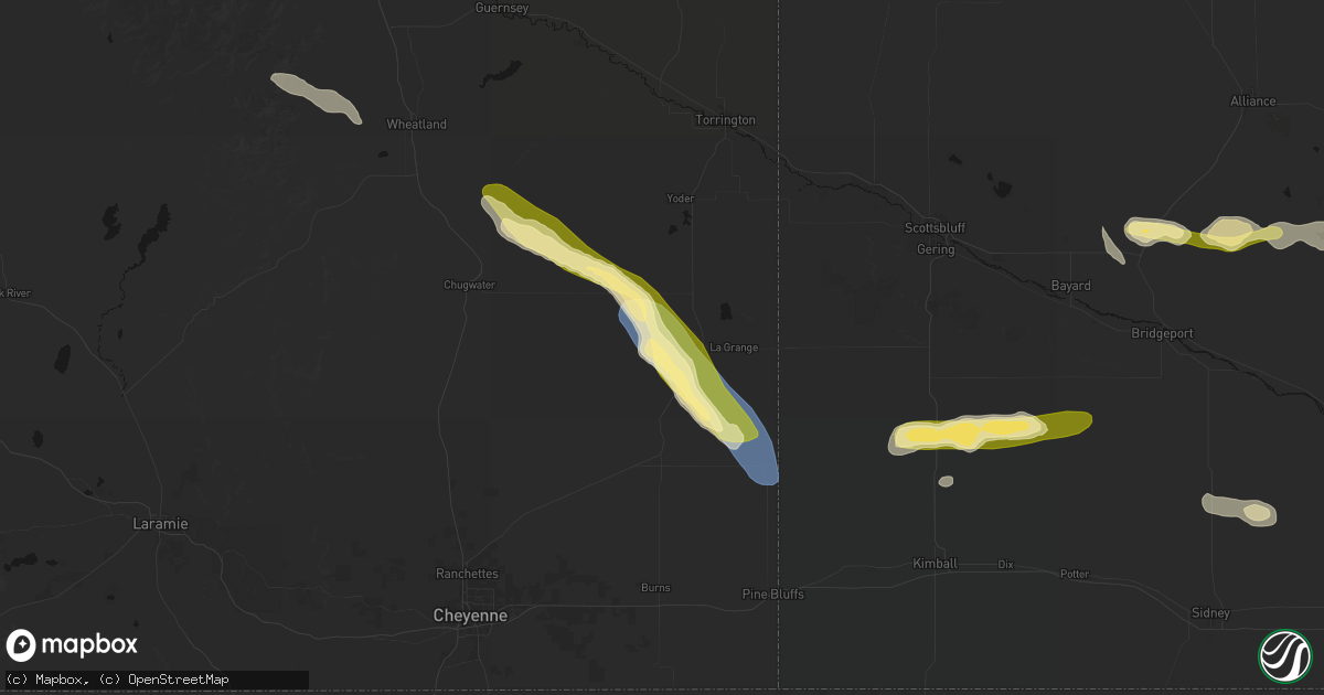 Hail map in Lagrange, WY on August 25, 2026
