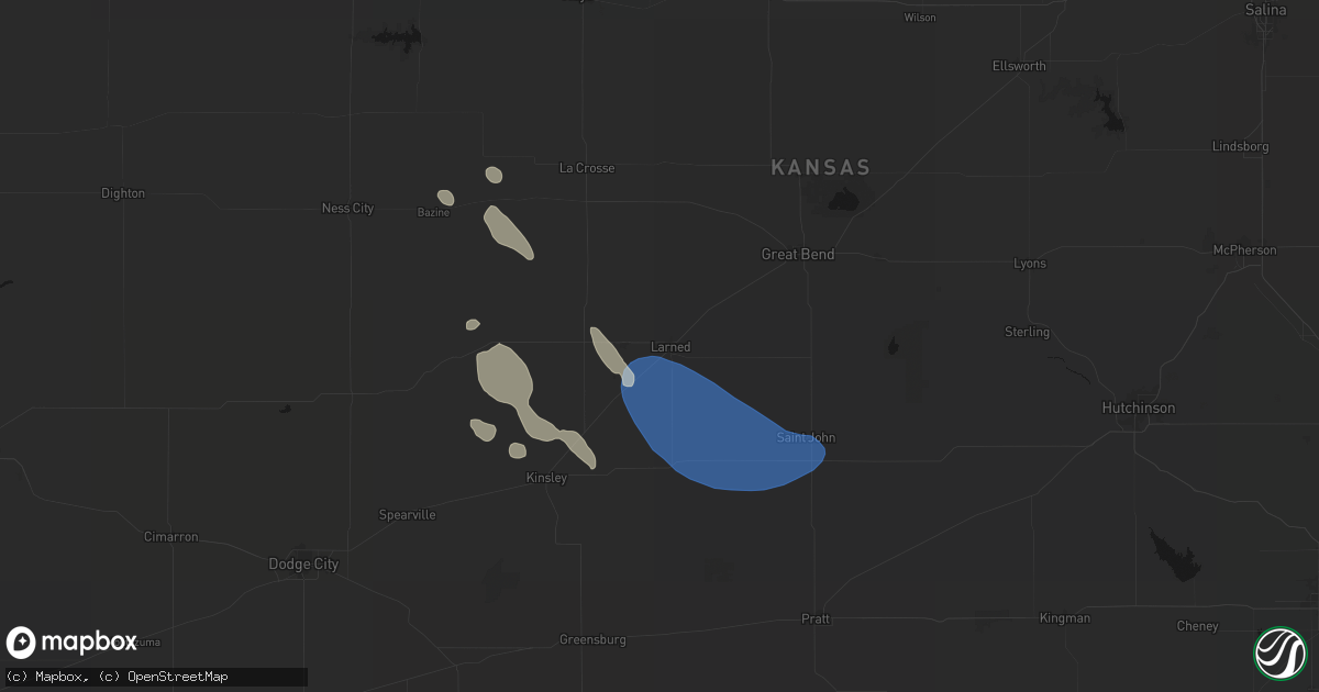 Hail map in Larned, KS on August 25, 2026