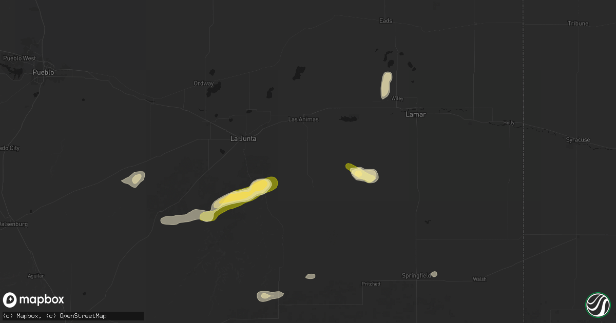 Hail map in Las Animas, CO on August 25, 2026