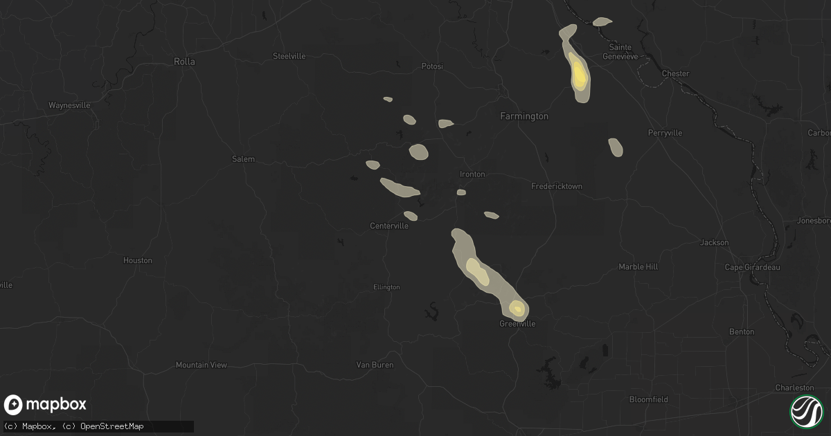 Hail map in Lesterville, MO on August 25, 2026