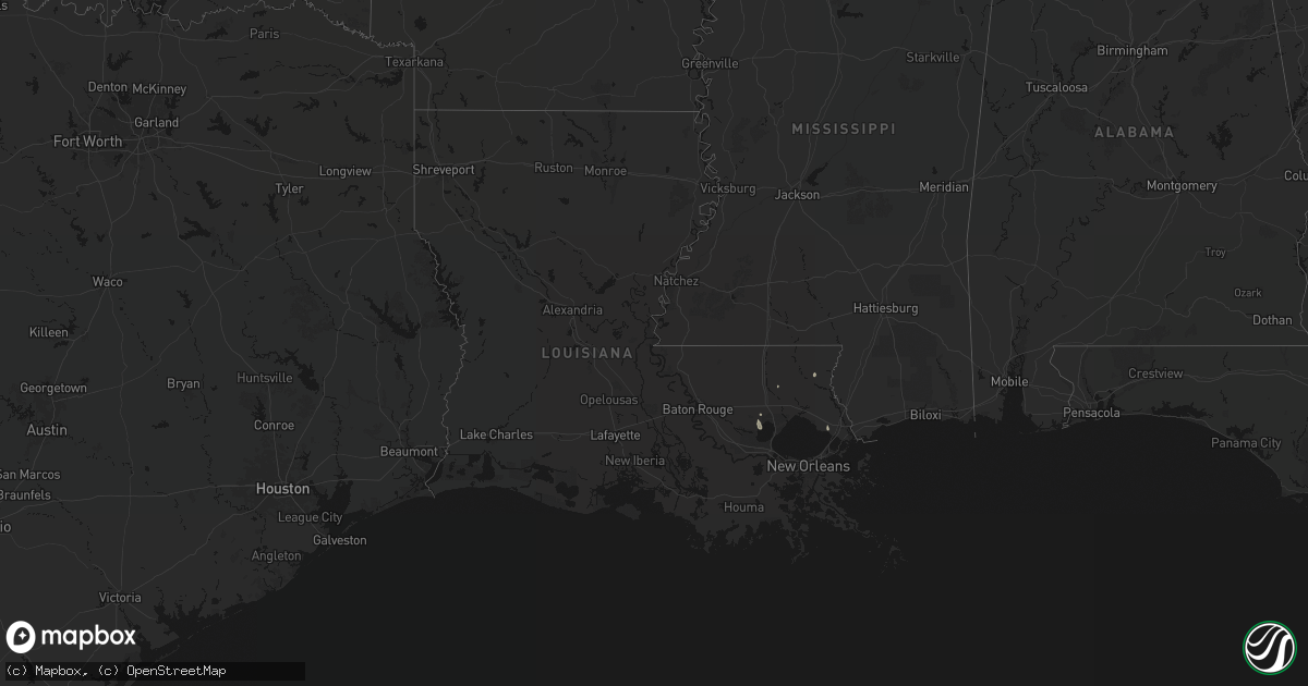 Hail map in Louisiana on August 25, 2026