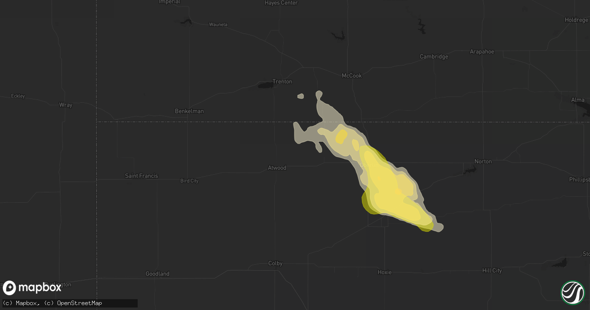 Hail map in Ludell, KS on August 25, 2026