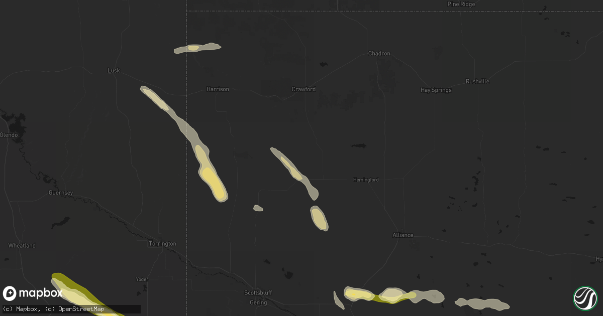 Hail map in Marsland, NE on August 25, 2026
