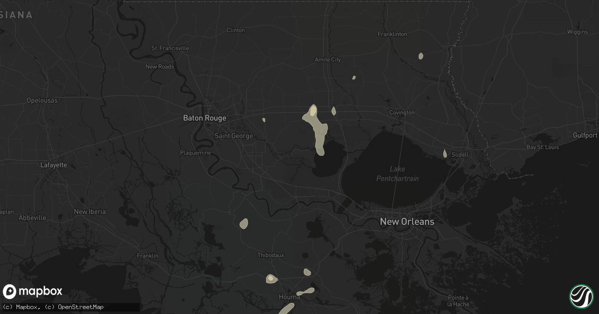 Hail map in Maurepas, LA on August 25, 2026