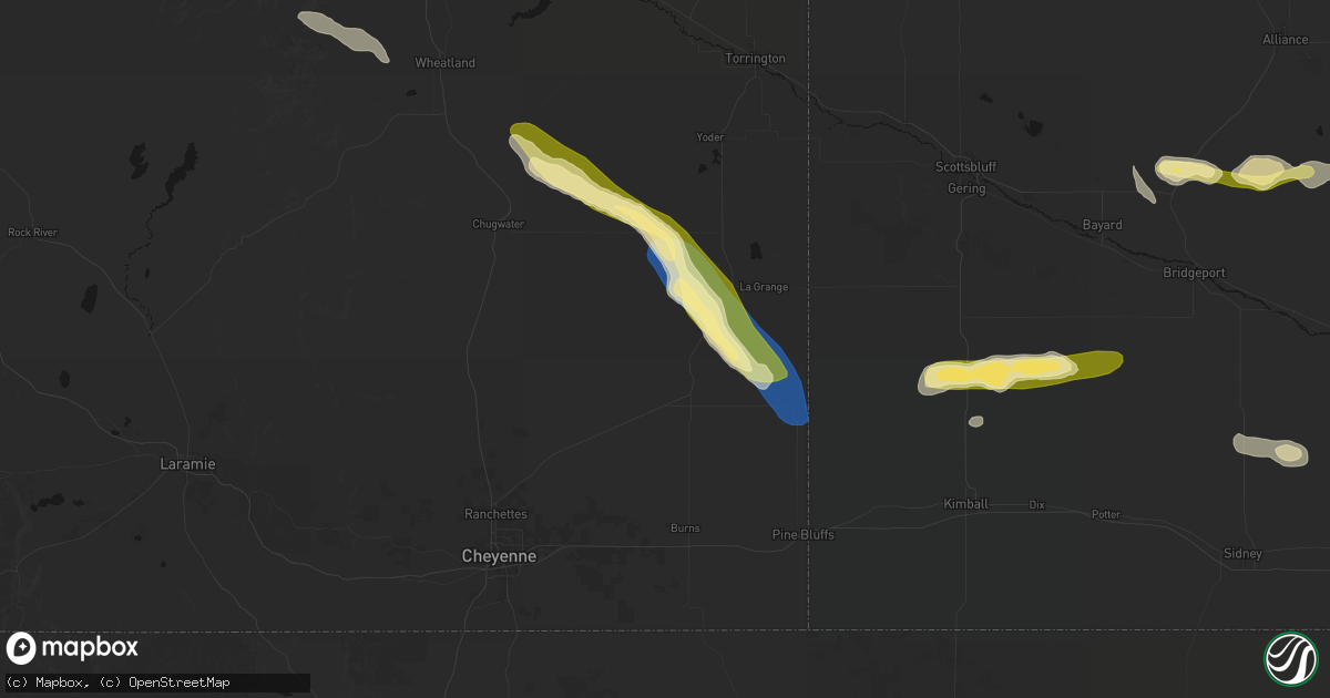 Hail map in Meriden, WY on August 25, 2026