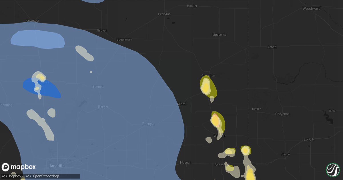 Hail map in Miami, TX on August 25, 2026