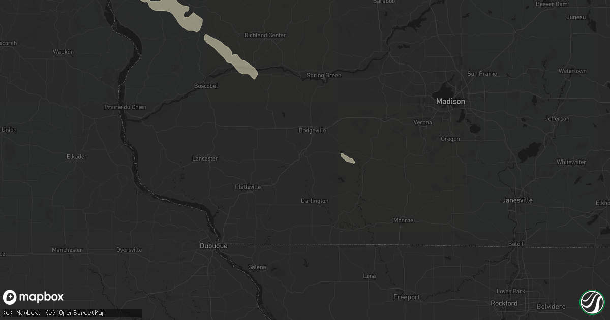 Hail map in Mineral Point, WI on August 25, 2026