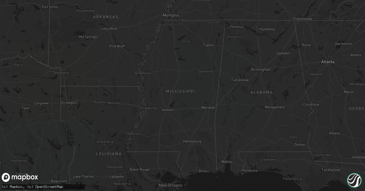 Hail map in Mississippi on August 25, 2026