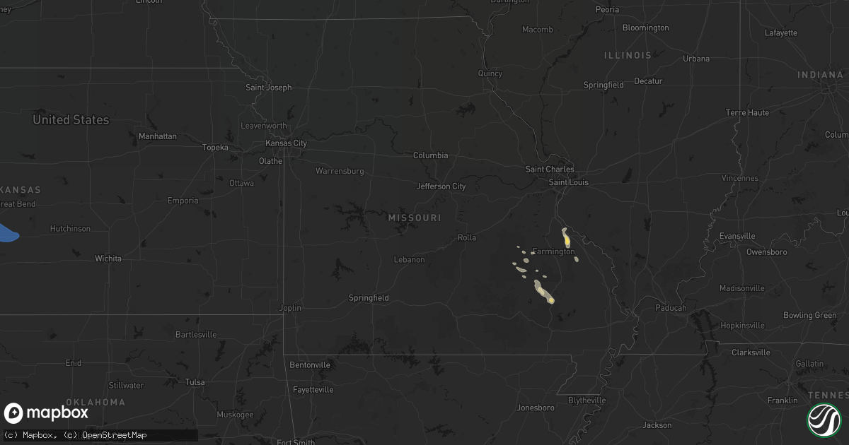 Hail map in Missouri on August 25, 2026