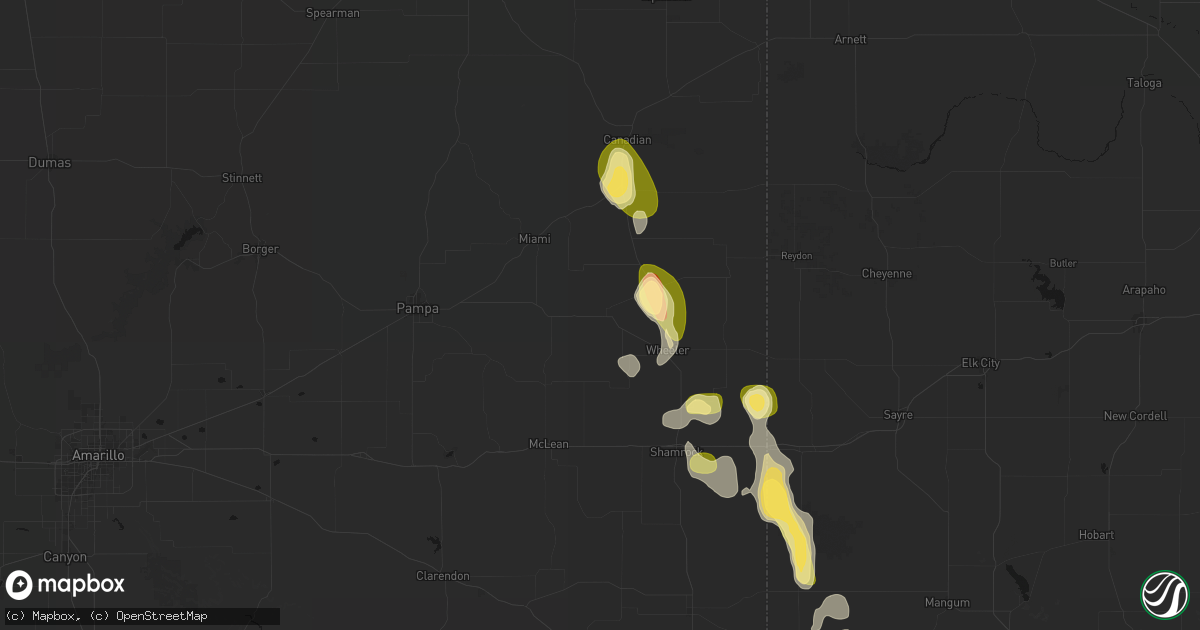 Hail map in Mobeetie, TX on August 25, 2026