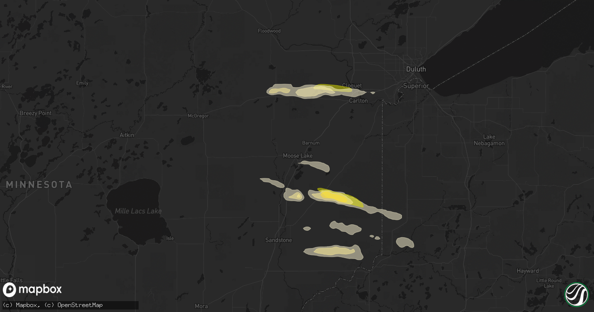 Hail map in Moose Lake, MN on August 25, 2026