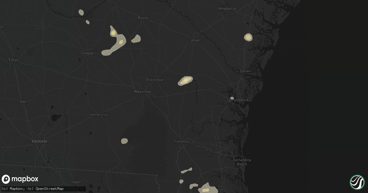 Hail map in Nahunta, GA on August 25, 2026