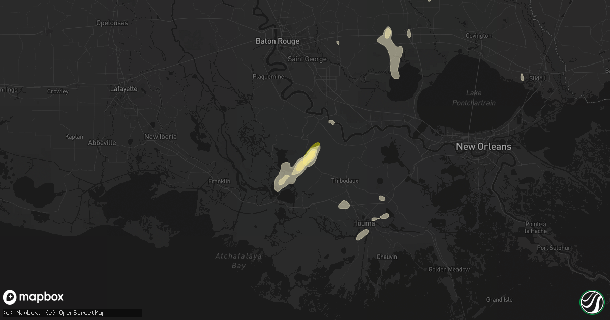 Hail map in Napoleonville, LA on August 25, 2026