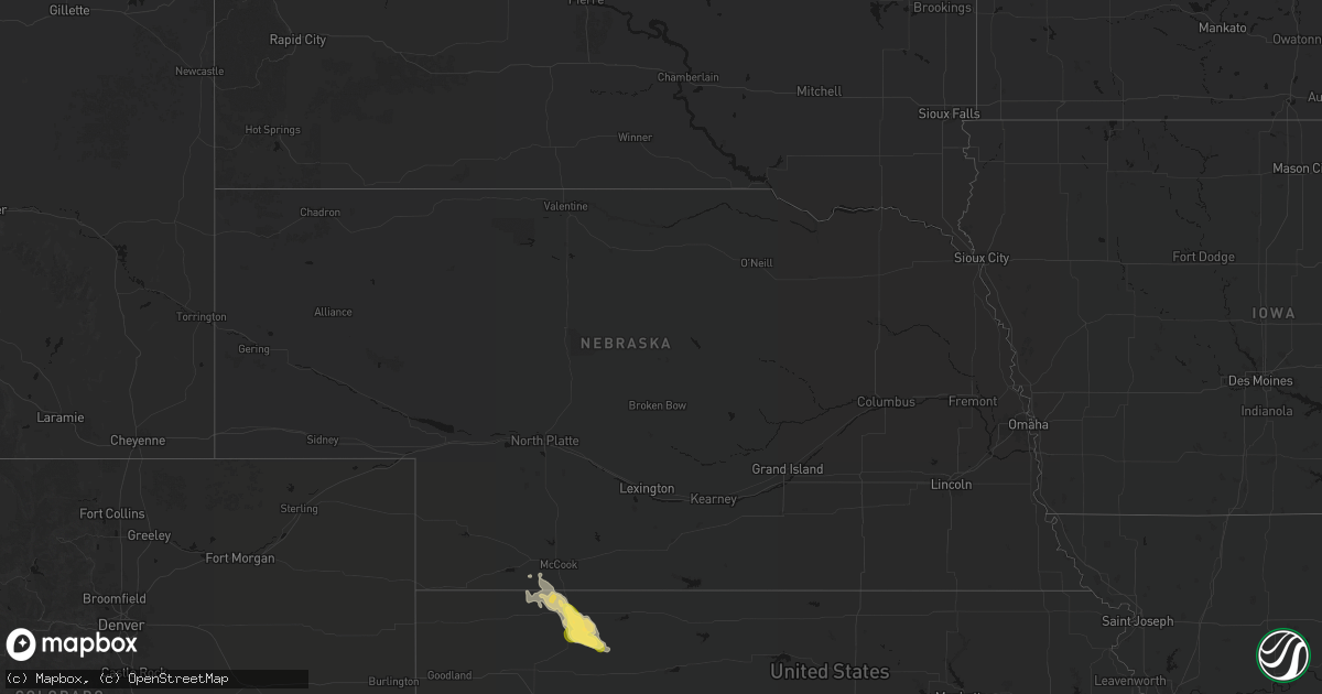 Hail map in Nebraska on August 25, 2026