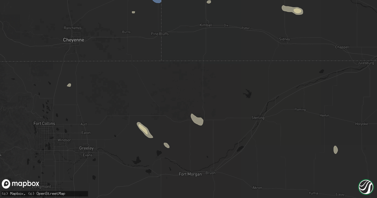 Hail map in New Raymer, CO on August 25, 2026
