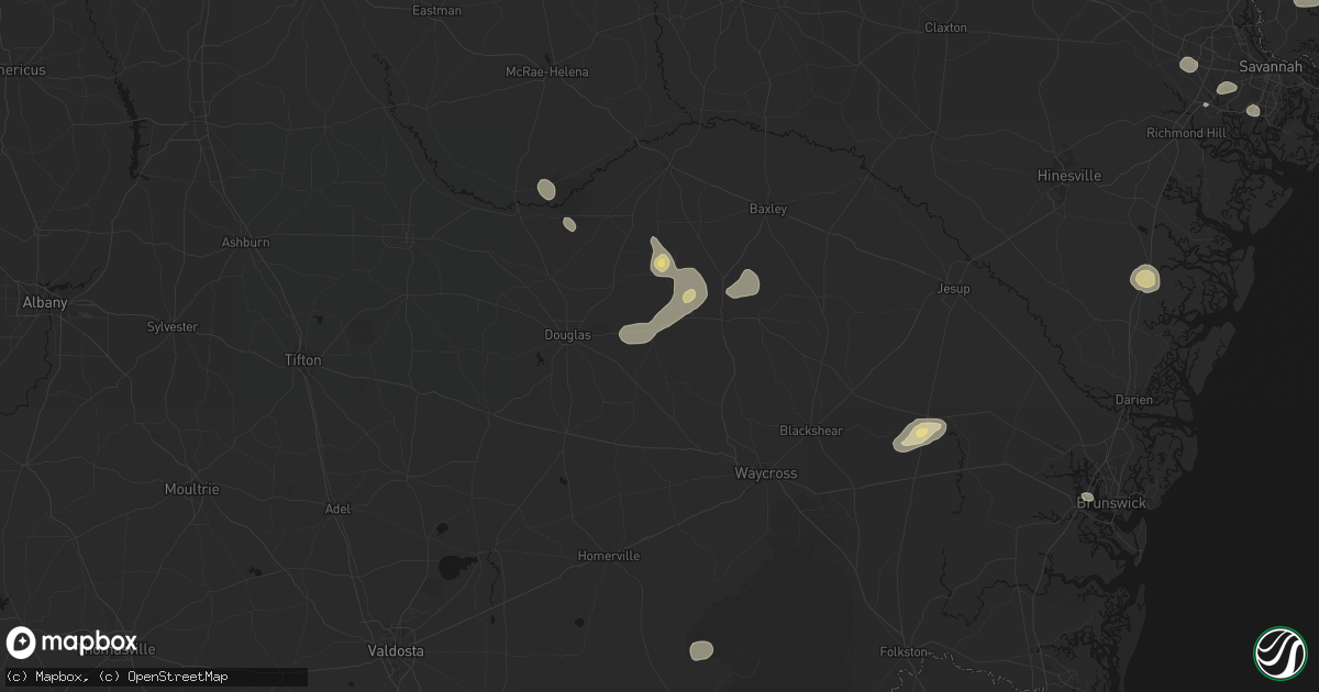 Hail map in Nicholls, GA on August 25, 2026