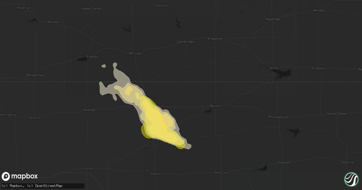 Hail map in Norcatur, KS on August 25, 2026